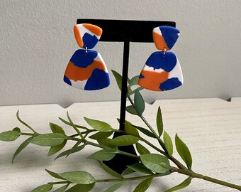 Orange and Blue Earrings | Handmade Polymer Clay Earrings