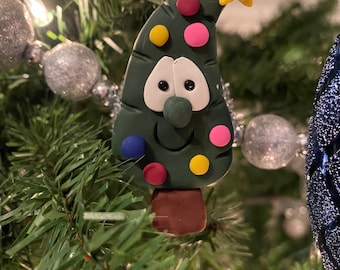 Clay Cartoon Christmas Tree Ornament- handmade with polymer clay