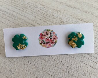 Shamrock Polymer Clay Stud Earrings | Handmade Polymer Clay Earrings | 4 Leaf Clover earrings