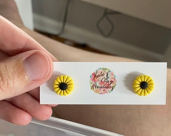 Sunflower Daisy Polymer Clay Stud Earrings