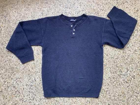 Navy Blue Cotton Henley Pullover 