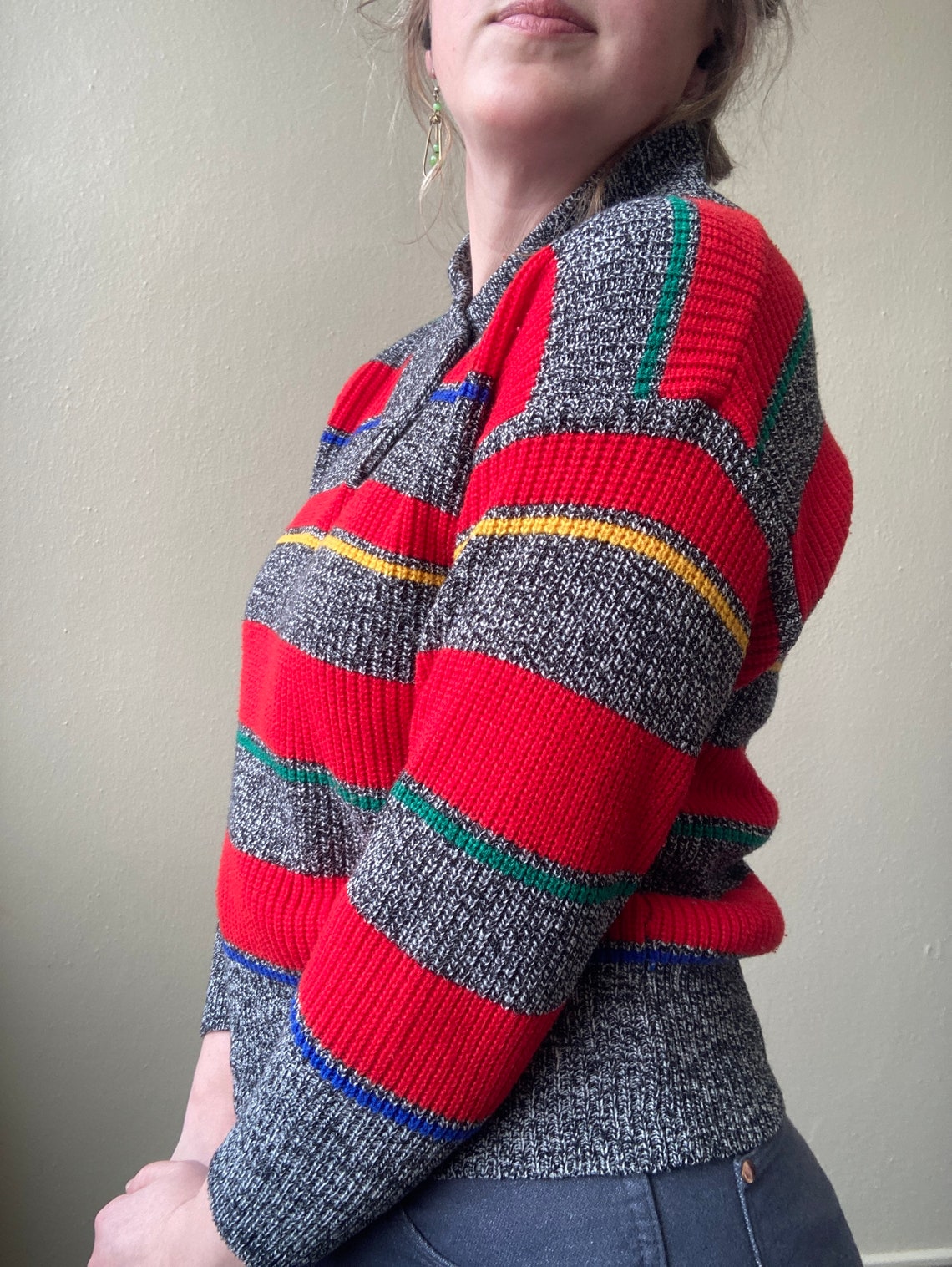 Colorful Salt & Pepper Striped Pullover Sweater Size S Etsy