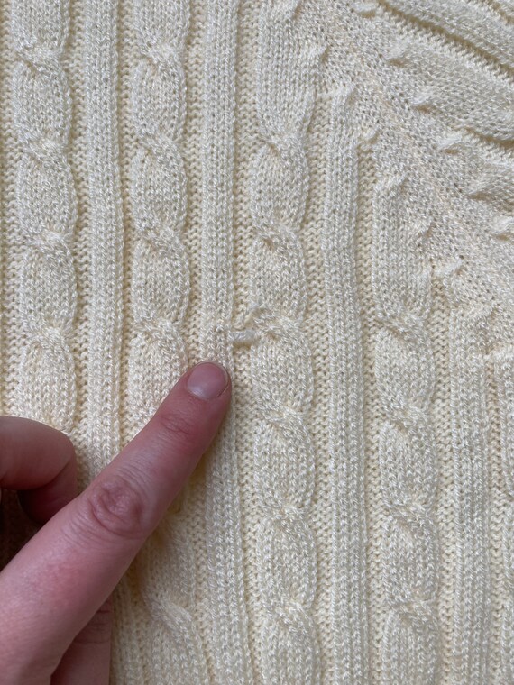 Ivory/Pale Yellow Cable Knit Cardigan, Size M - image 9