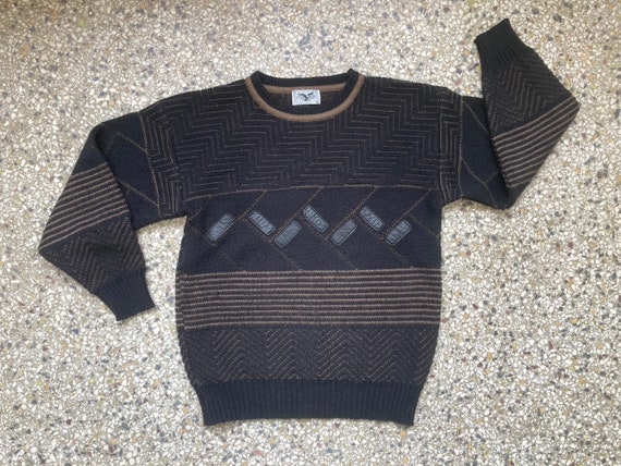 90's Black & Brown Knit Pullover, Size S - image 4