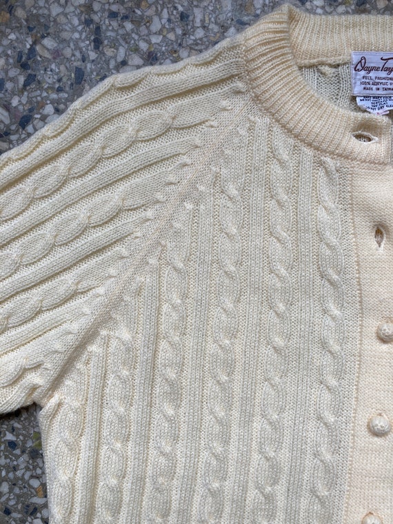 Ivory/Pale Yellow Cable Knit Cardigan, Size M - image 6