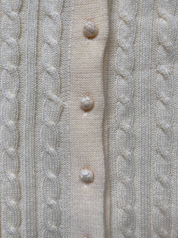 Ivory/Pale Yellow Cable Knit Cardigan, Size M - image 5