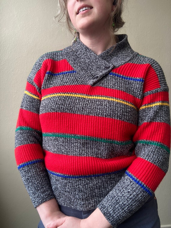Colorful Salt & Pepper Striped Pullover Sweater, … - image 2