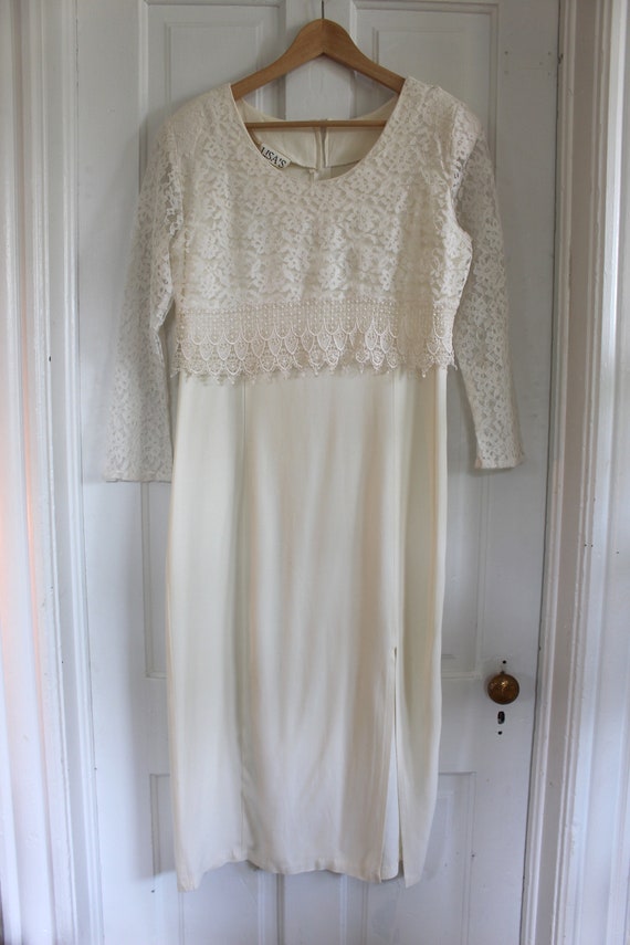 Vintage White Crepe and Lace Dress, 90's Era - image 3