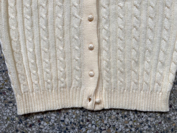 Ivory/Pale Yellow Cable Knit Cardigan, Size M - image 7