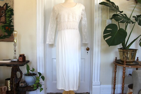 Vintage White Crepe and Lace Dress, 90's Era - image 1