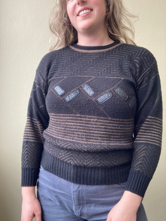 90's Black & Brown Knit Pullover, Size S - image 2