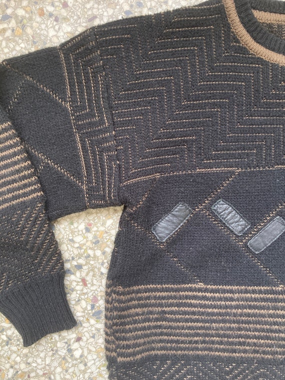 90's Black & Brown Knit Pullover, Size S - image 6