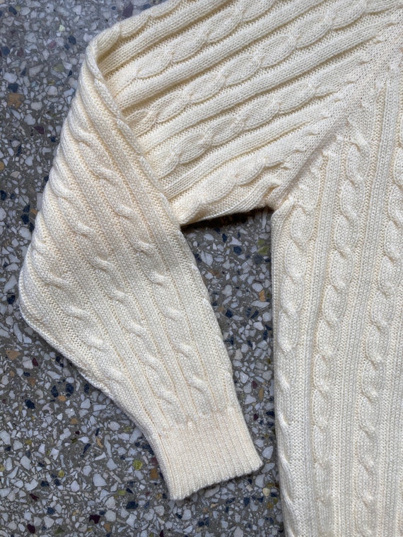 Ivory/Pale Yellow Cable Knit Cardigan, Size M - image 10