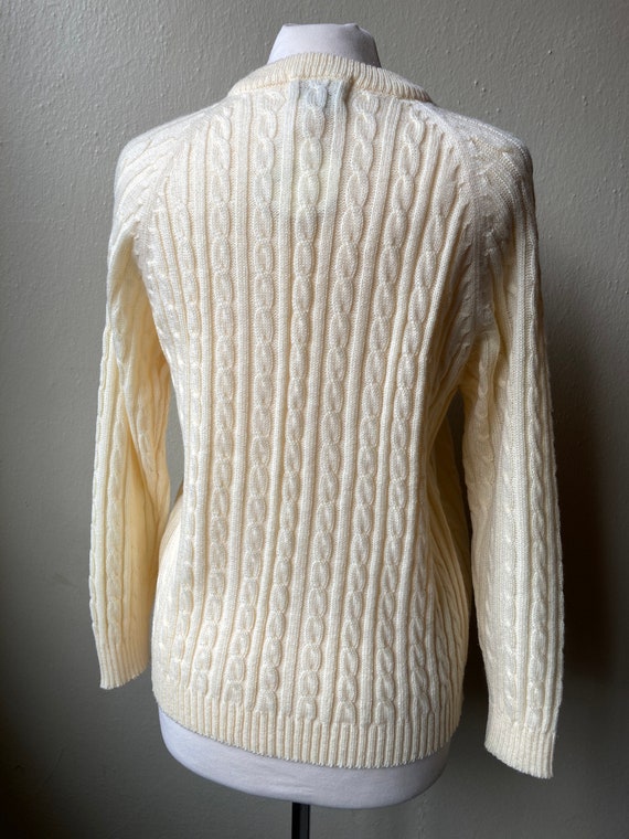 Ivory/Pale Yellow Cable Knit Cardigan, Size M - image 3