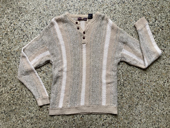 90's Striped Pullover Knit Sweater, Size XL - image 1
