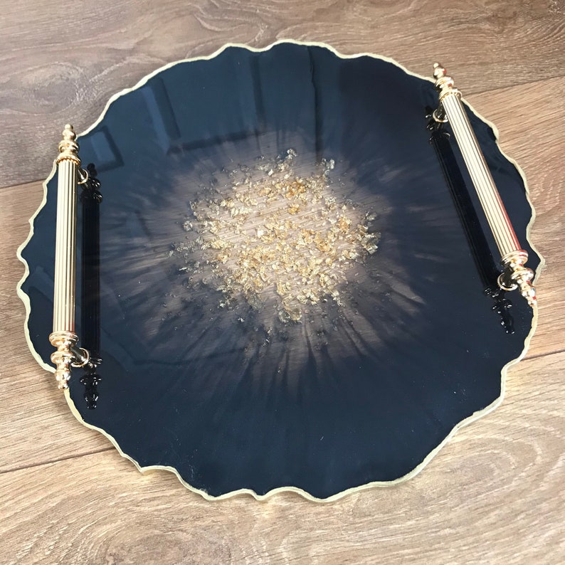Black Resin Tray With Gold Handles Black and Gold Display Etsy Canada