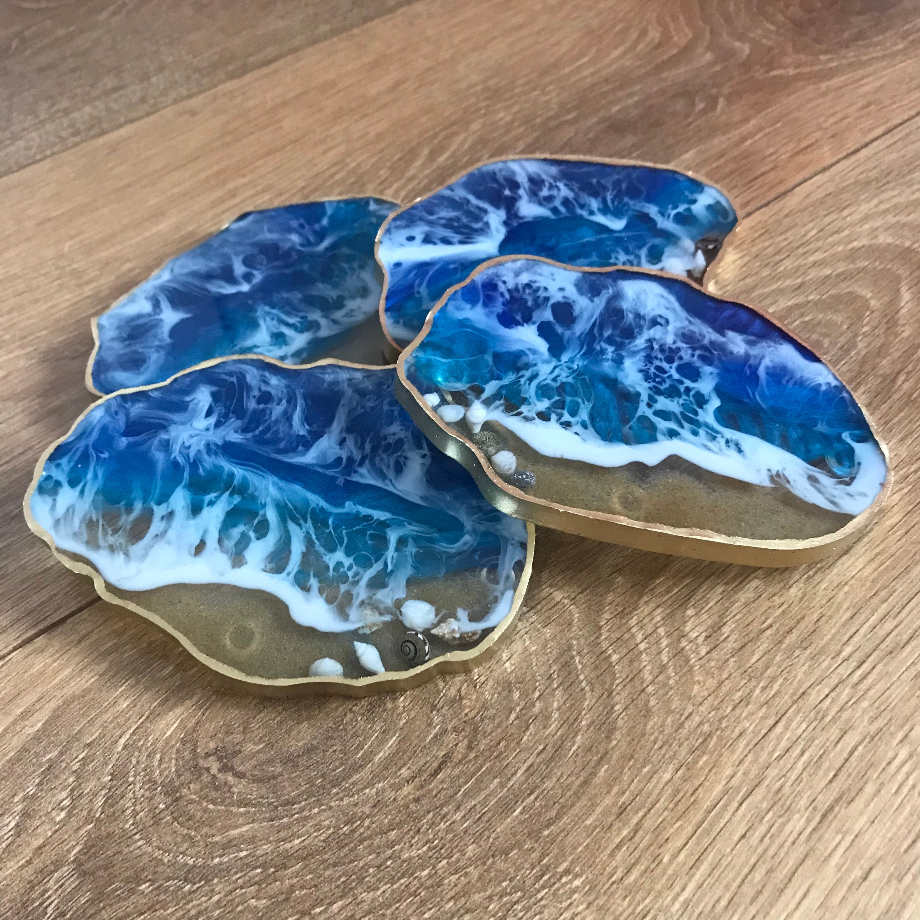 Resin coasters beach themed Blue coasters Seashells and Etsy