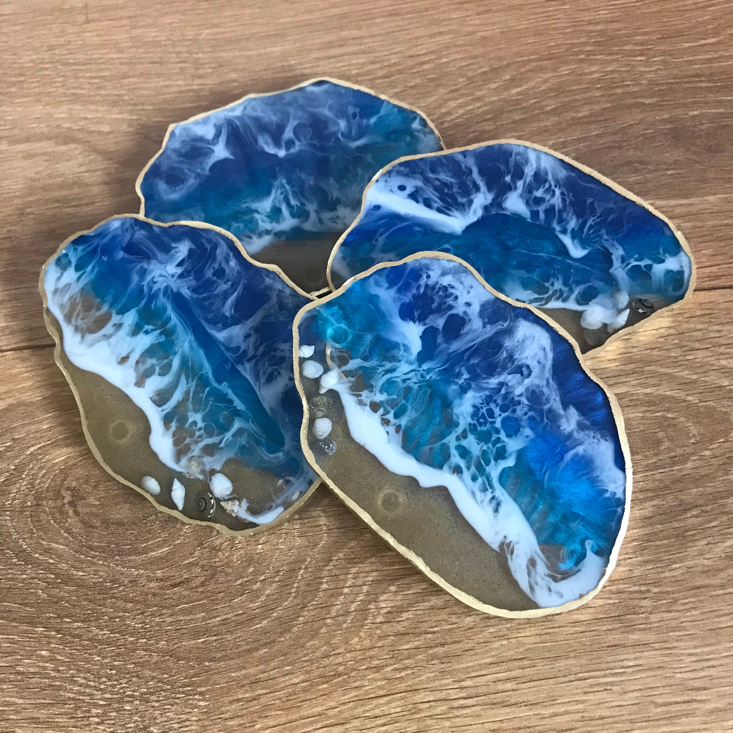 Resin coasters beach themed Blue coasters Seashells and Etsy
