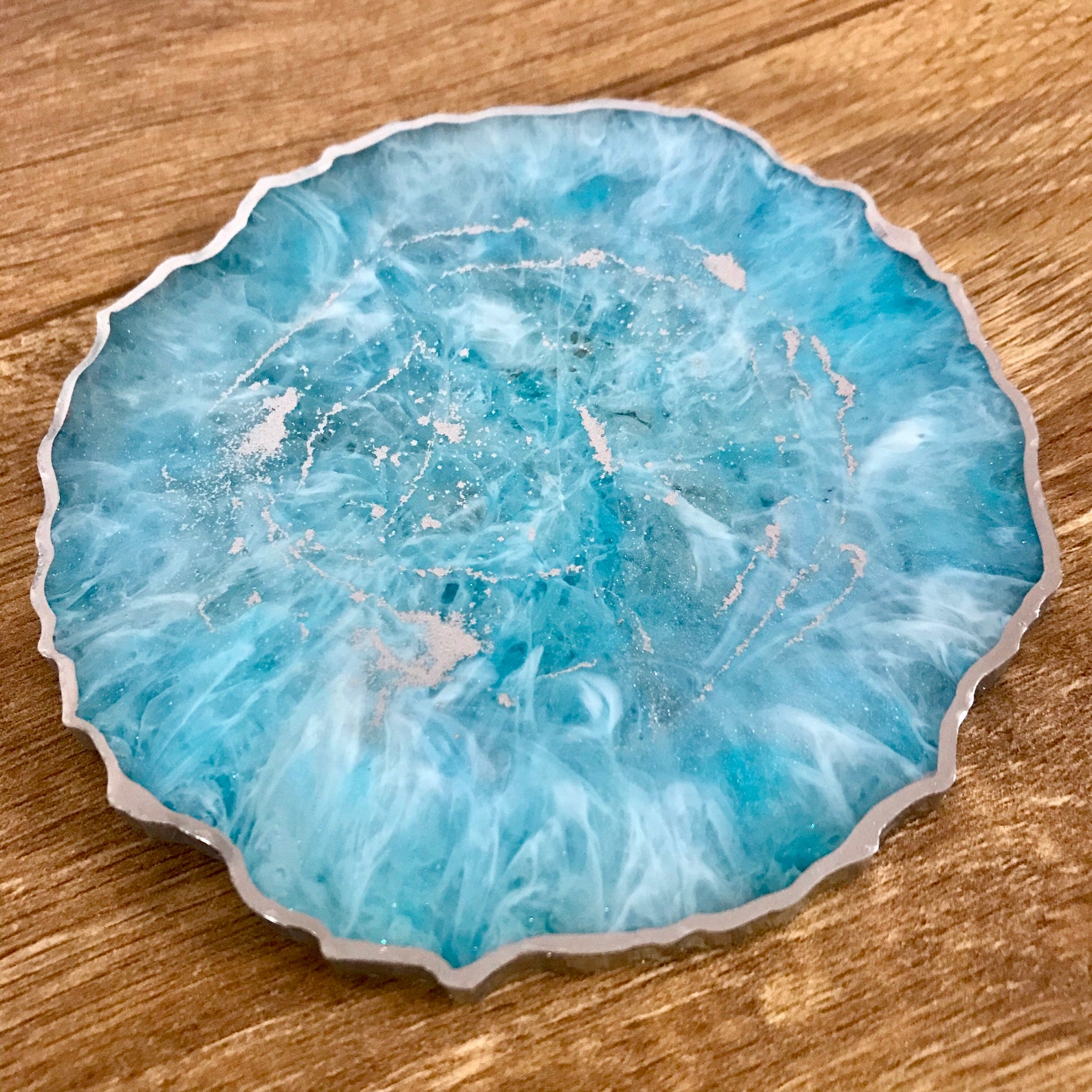 Turquoise/Blue resin coasters Chrome edging Home decor Gift Etsy