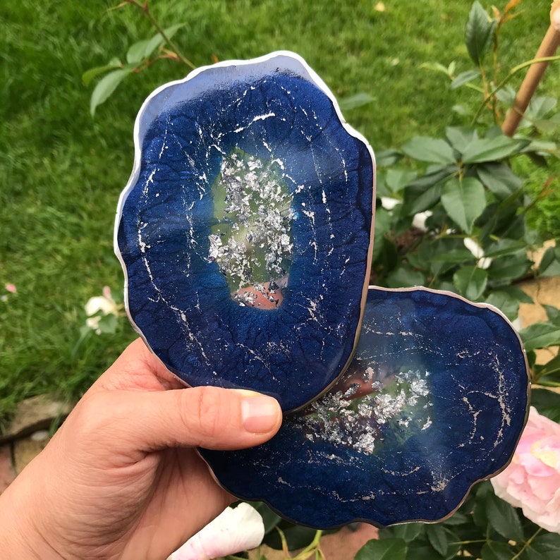Navy Blue Resin Coasters Geode/agate Style Coasters House Etsy