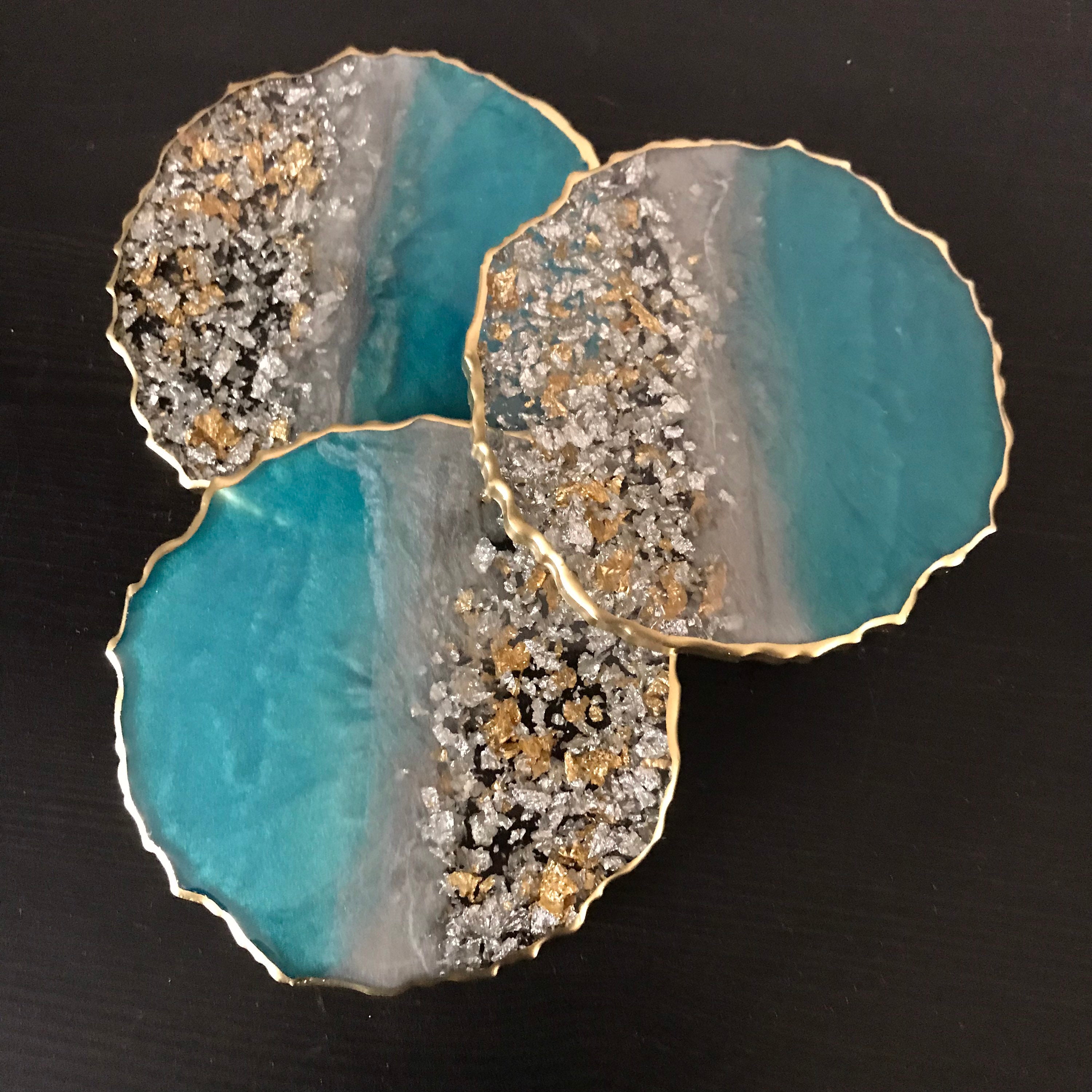 Home & Living Kitchen & Dining Blue And Gray Resin Coasters