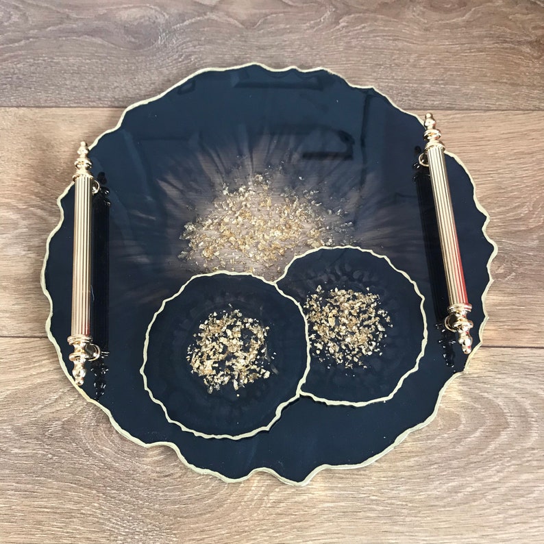 Black Resin Tray With Gold Handles Black and Gold Display Etsy Canada