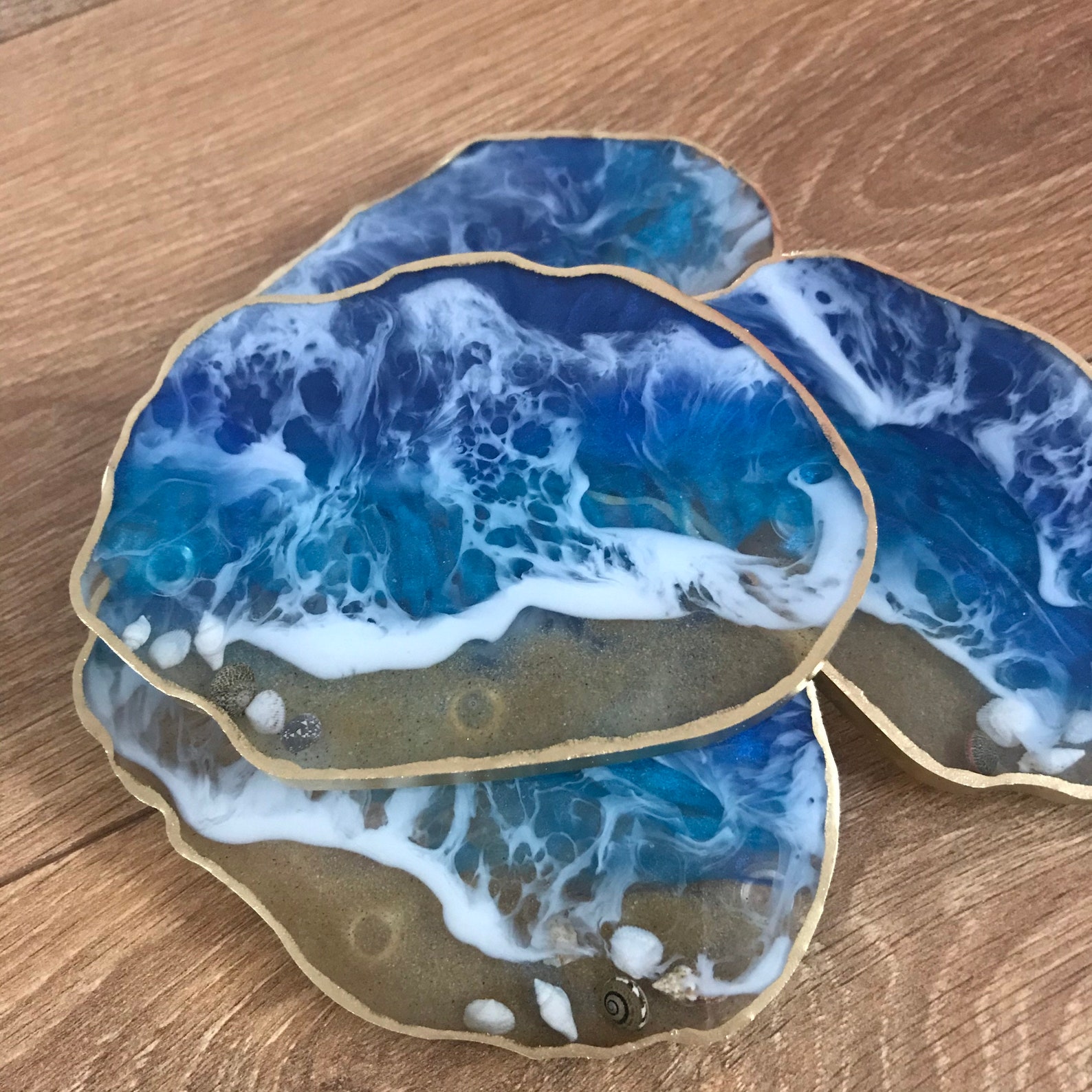 Resin coasters beach themed Blue coasters Seashells and Etsy