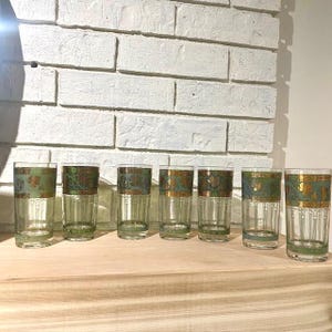 Vintage Cera Set of 7 Highball Glasses 24K gold, Gold Grapes Green