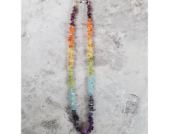 Gorgeous Chakra Strand Necklace With Seven Different Semi Precious Stones! Size ( 17&quot; ) • Gifts for Her • Handmade • Celestial • Crystals