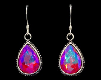 Silver & Pink Swarovski Crystal Earrings