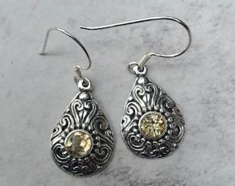 Beautiful Sterling Silver & Citrine Teardrop Earrings In A Brighton Inspired Setting!
