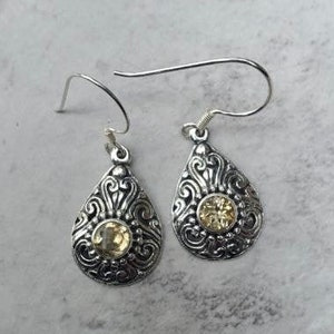 Beautiful Sterling Silver & Citrine Teardrop Earrings In A Brighton Inspired Setting!