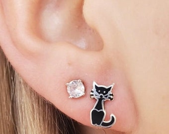 Super Cute Black Kitty Cat Post Earrings