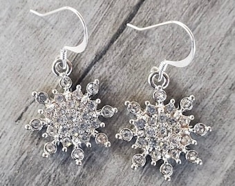 Silver Snowflake Earrings With Crystal Accents