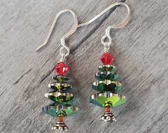 Beautiful Swarovski Crystal Christmas Tree Earrings