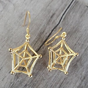 Darling Three Dimensional Gold Spider Web Earrings!