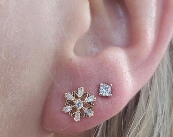 Gold Post Snowflake Earrings With Gorgeous Crystal Embellishments