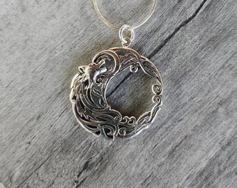 925 Sterling Silver Ethereal Wolf Pendant on a 925 Sterling Silver Chain ( 1 1/4&quot;H x 1 1/8&quot;W ) • Gifts for Her • Handmade • Trending • Boho