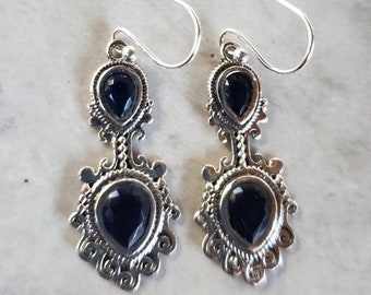 Stunning Sterling Silver & Double Teardrop Blue Iolite Earrings