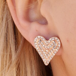 Crystal Encrusted Gold Heart Stud Earrings