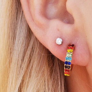 Gold Hoop Earrings With Multicolored Crystal Accents