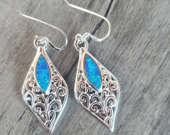 Blue Opal & Sterling Silver Diamond Shaped Swirl Earrings!