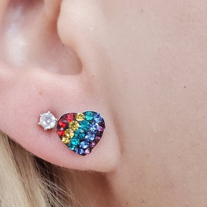 Sterling Silver & Rainbow Crystal Accent Stud Earrings • Gifts for Her • Valentine&#39;s Day • Pride • Trending • Minimalist • Handmade • Unique