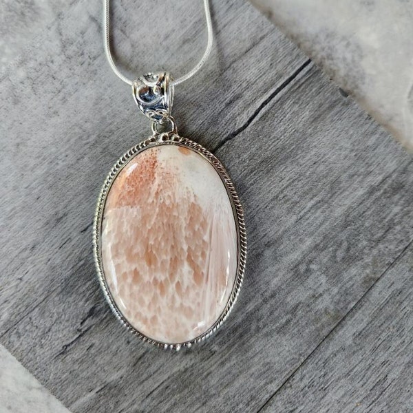 Genuine Scholarsite Pink and 925 Sterling Silver Pendant on a 18 inch Sterling Silver Chain • Gifts for Her • Trending • Handmade • Boho