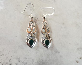 Sterling Silver & Emerald Twisted Teardrop Knot Earrings