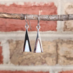 Genuine Inlaid Opal Modern Design Triangular Earrings set in 925 Sterling Silver ( 1 1/8"H ) • Gifts for Her • Handmade • Art Deco • Boho