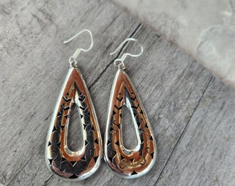 925 Sterling Silver Teardrop Earrings With Modern Design Cutouts • Gifts for Her • Handmade • Trending • Unique • Ethnic • Minimalist • Boho