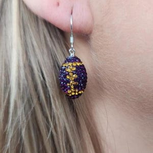 Minnesota Vikings Swarovski Crystal Purple and Gold Football  Earrings set in 925 Sterling Silver! LSU Football Earrings • Handmade • Sports