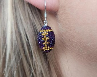 Minnesota Vikings Swarovski Crystal Purple and Gold Football  Earrings set in 925 Sterling Silver! LSU Football Earrings • Handmade • Sports