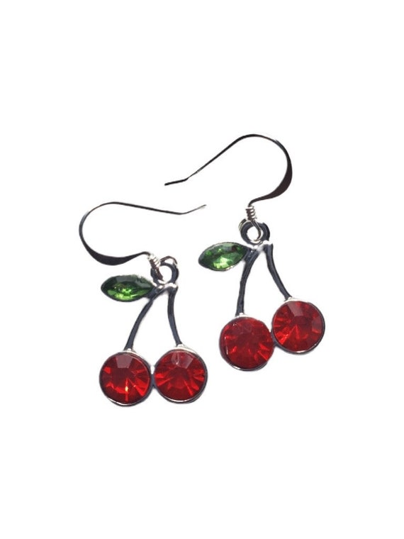 Red & Green Crystal Cherry Earrings